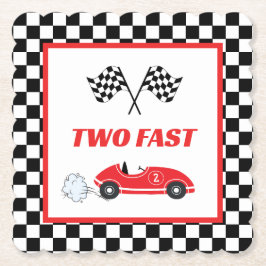 Twee snelle rode retro race auto thema jongen's ve kartonnen onderzetters