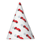 Twee snelle rode retro raceauto thema verjaardag feesthoedjes (Rechts)