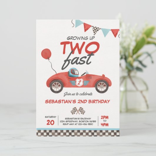 Twee snelle rode ritten opgroeien 2e verjaardag kaart (Staand voorkant)