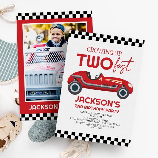 Twee snelle rode ritten opgroeien 2e verjaardag kaart