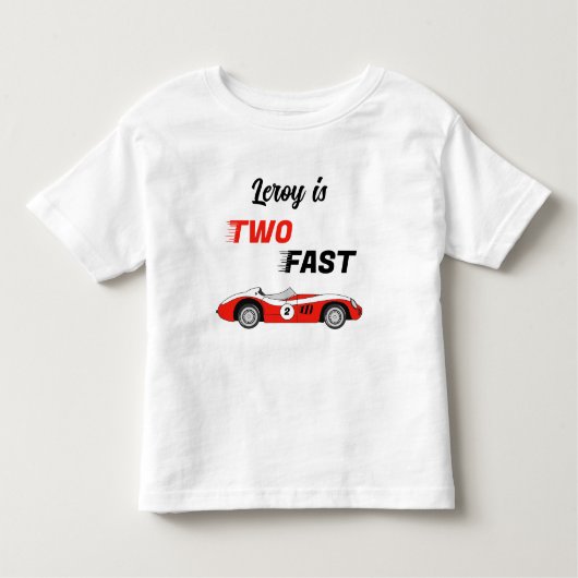 Twee snelle rode vintage raceauto jongen 2e verjaa kinder shirts (Voorkant)