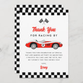 Twee snelle rode vintage raceauto jongen verjaarda bedankkaart (Voorkant / Achterkant)