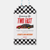 Twee snelle rode vlam raceauto 2e verjaardagsfeest cadeaulabel (Achterkant)