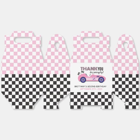 Twee snelle roze race auto tweede verjaardag bedankdoosjes (Ongevouwen)