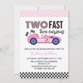 Twee snelle roze race auto tweede verjaardag kaart (Voorkant)