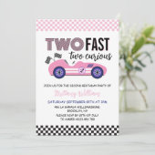Twee snelle roze race auto tweede verjaardag kaart (Staand voorkant)