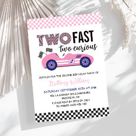 Twee snelle roze race auto tweede verjaardag kaart