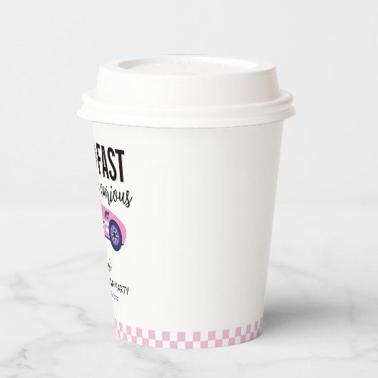 Twee snelle roze race auto tweede verjaardag papieren bekers (Links)