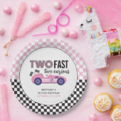 Twee snelle roze race auto tweede verjaardag papieren bordje (Feest)