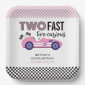 Twee snelle roze race auto tweede verjaardag papieren bordje (Voorkant)