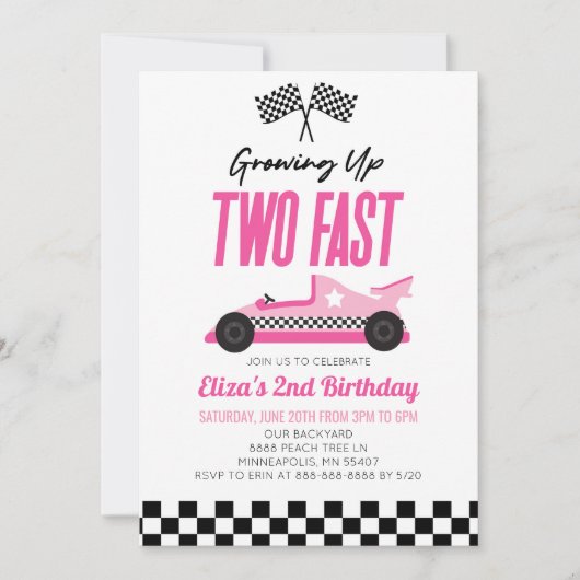 Twee snelle roze ritten tweede verjaardag kaart (Voorkant)