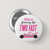 Twee snelle roze ritten tweede verjaardag ronde button 5,7 cm (Voorkant /achterkant)