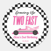 Twee snelle roze ritten tweede verjaardag ronde sticker (Voorkant)