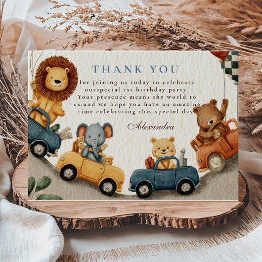 Twee snelle safari dieren 2e verjaardag bedankkaart