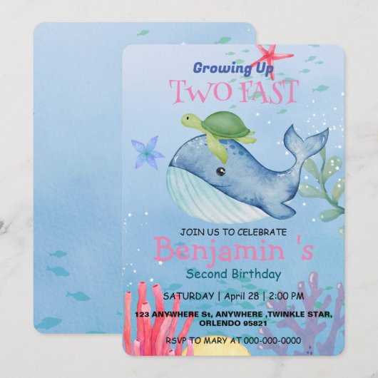 Twee snelle Schattigee Blue Zee Koraalschildpad Wa Kaart (Voorkant / Achterkant)