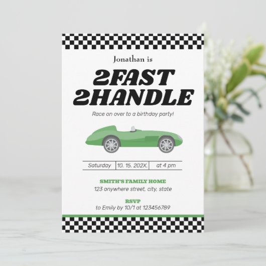 Twee snelle twee handvat jongen 2e tweede verjaard kaart (Staand voorkant)