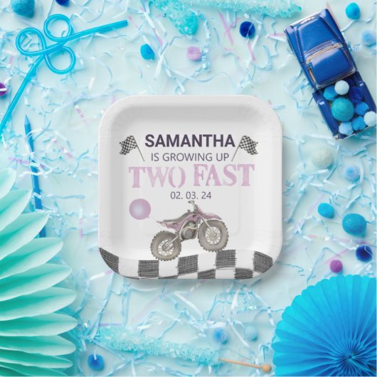 Twee snelle verjaardag Dirt Bike Theme Papieren Bordje (Feest)