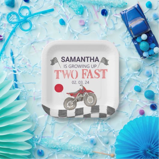 Twee snelle verjaardag Dirt Bike Theme Papieren Bordje (Feest)