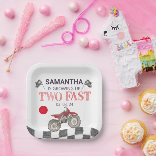 Twee snelle verjaardag Dirt Bike Theme Papieren Bordje (Feest)