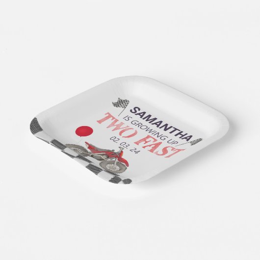 Twee snelle verjaardag Dirt Bike Theme Papieren Bordje (Gebogen)