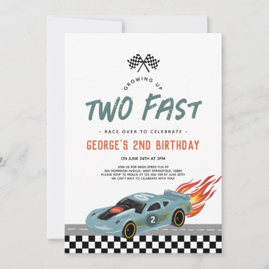 Twee snelle verjaardag hete auto's en brandende wi kaart (Voorkant)