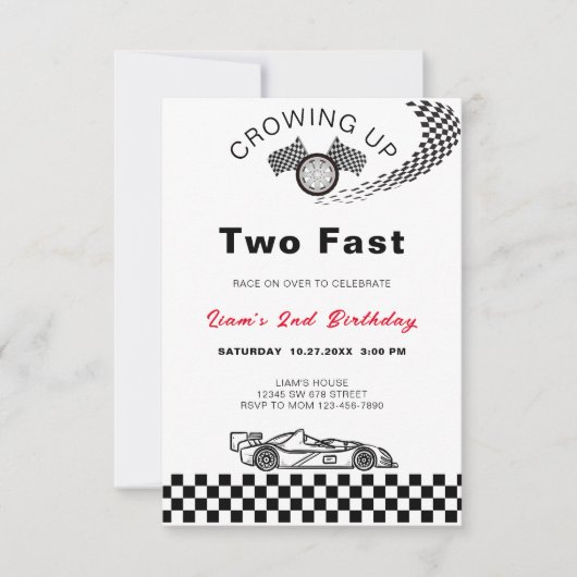 TWEE Snelle Verjaardag  Race Car Download Kaart (Voorkant)