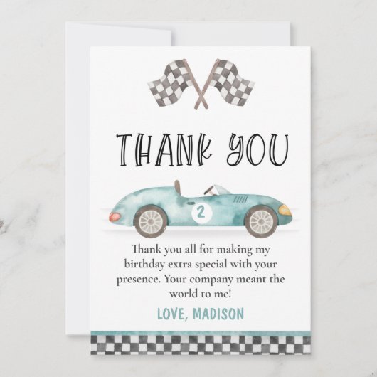 Twee snelle verjaardags dankjewelkaart raceauto's kaart (Voorkant)