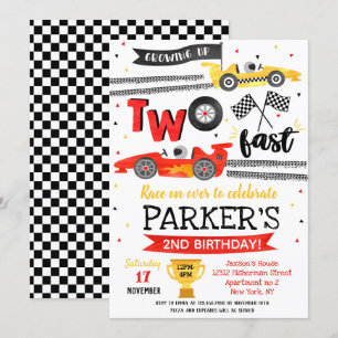 Twee snelle verjaardagsfeest rode raceauto 2e verj kaart