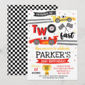 Twee snelle verjaardagsfeestje rode raceauto 2de v kaart (Voorkant / Achterkant)