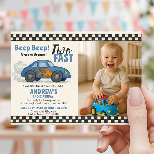 Twee snelle verjaardagsraceauto kaart