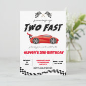 Twee Snelle verjaardagsuitnodiging, jongen race ui Kaart (Staand voorkant)