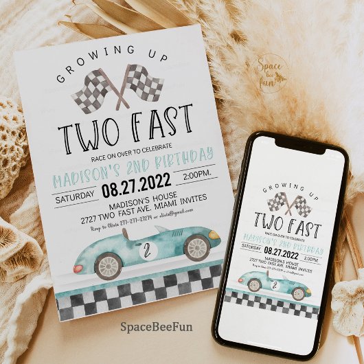 Twee snelle verjaardagsuitnodiging Party Car Nodig Kaart