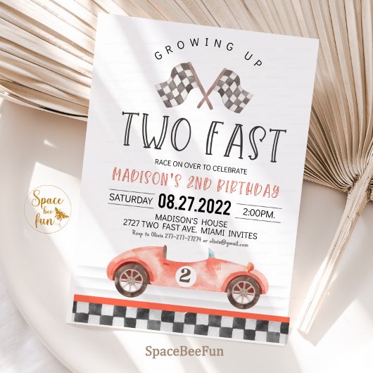 Twee snelle verjaardagsuitnodiging Race Car 2e ver Kaart