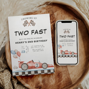 Twee snelle verjaardagsuitnodiging raceauto 2de kaart