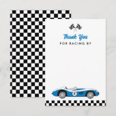 Twee snelle vintage blauwe raceauto jongen 2e verj bedankkaart (Voorkant / Achterkant)