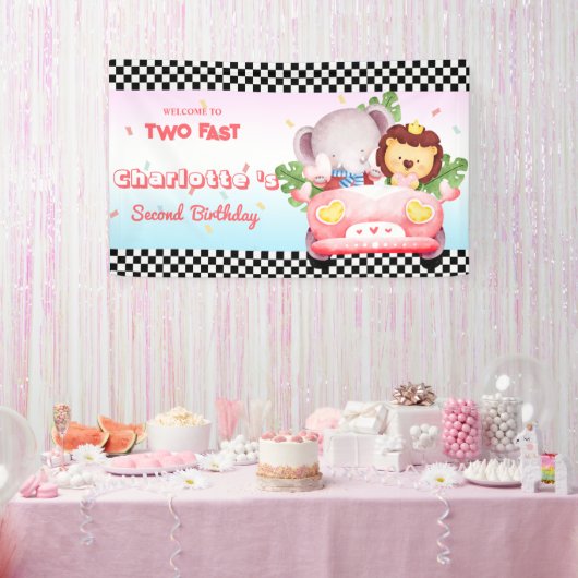 Twee Snelle wilde dier oerwoud Race Car 2e HBD Par Spandoek (Feest)