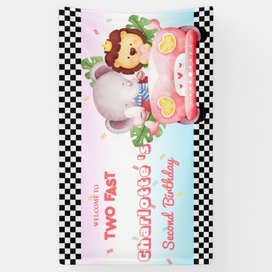 Twee Snelle wilde dier oerwoud Race Car 2e HBD Par Spandoek (Verticaal)