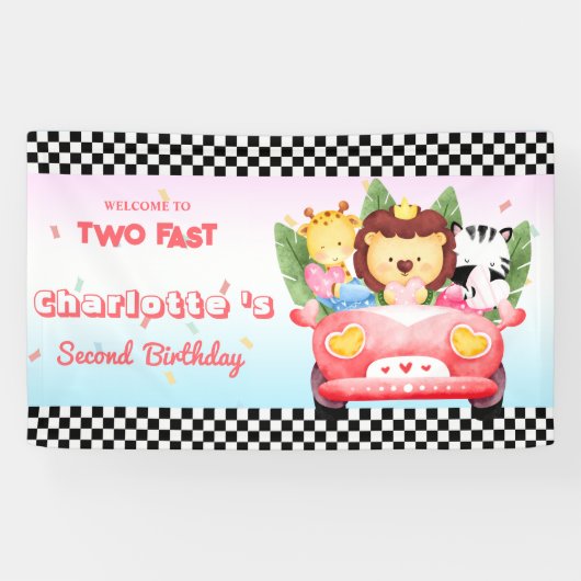 Twee Snelle wilde dier oerwoud Race Car 2e HBD Par Spandoek (Horizontaal)