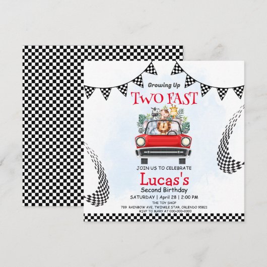 Twee snelle wilde oerwoud race auto 2e verjaardags (Voorkant / Achterkant)