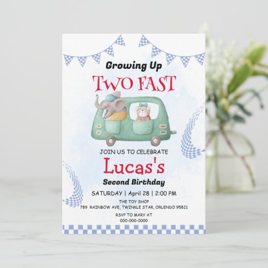 Twee snelle wilde oerwoud race auto 2e verjaardags kaart (Staand voorkant)