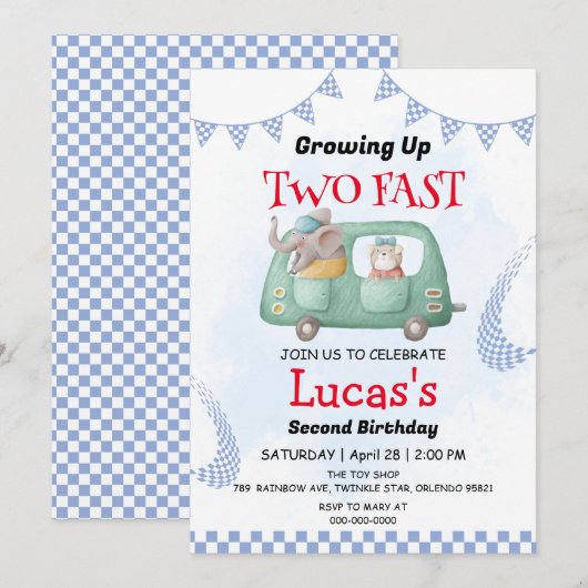 Twee snelle wilde oerwoud race auto 2e verjaardags kaart (Voorkant / Achterkant)