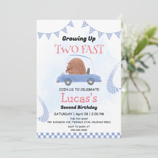 Twee snelle wilde oerwoud race auto 2e verjaardags kaart (Staand voorkant)