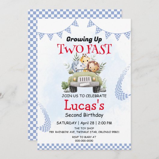 Twee snelle wilde oerwoud race auto 2e verjaardags kaart (Voorkant / Achterkant)