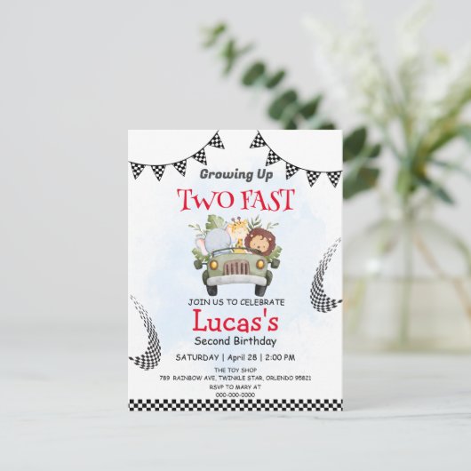 Twee Snelle wilde safari race auto 2e Verjaardag P Briefkaart (Staand voorkant)