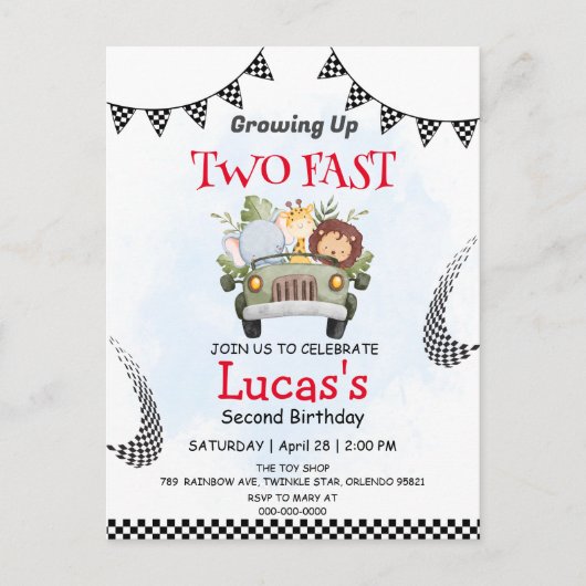 Twee Snelle wilde safari race auto 2e Verjaardag P Briefkaart (Voorkant)