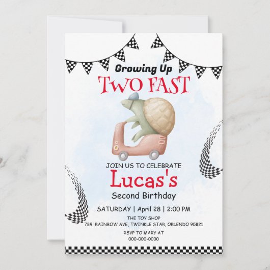 Twee snelle wilde schildpad fiets 2e verjaardag pa kaart (Voorkant)