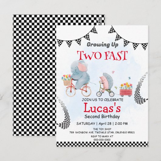 Twee snelle wilde stekelvarken fiets 2e verjaardag briefkaart (Voorkant / Achterkant)