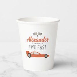 Twee Snelrode Race Auto Verjaardag Papieren Bekers