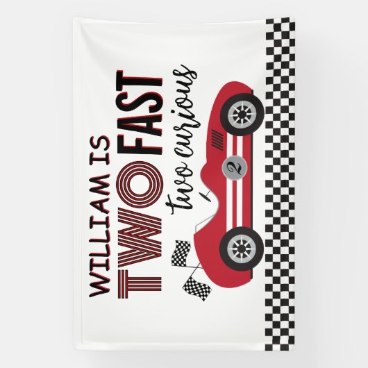 Twee Snelrode Racende Auto Tweede Verjaardag  Spandoek (Verticaal)