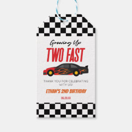 Twee Snelrode Vlam Race Auto 2e Verjaardagsfeestje Cadeaulabel